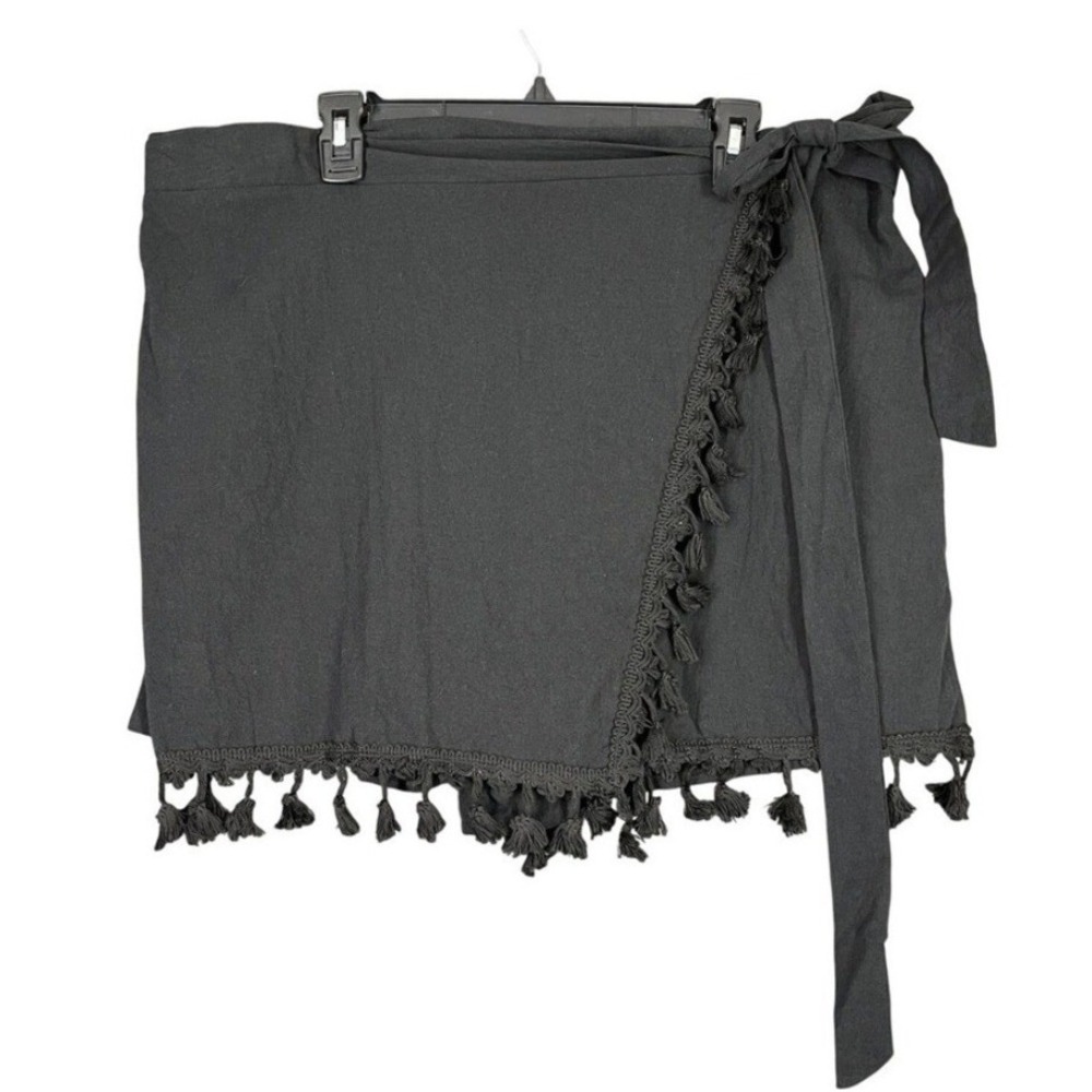 Shein Curve Wrap Shorts Womens 4XL Black Tassel Trim Side Tie Summer Casual